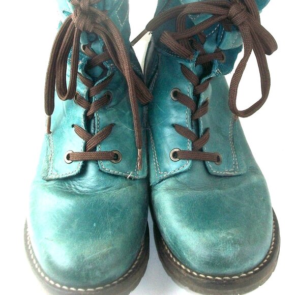 Dromedaris Kara Turquoise Suede & Leather Lace-Up + SIde=Zip Boots - Picture 4 of 8